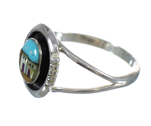 Native American Village Design Southwest Sterling Silver Multicolor Ring Size 6 YX77868